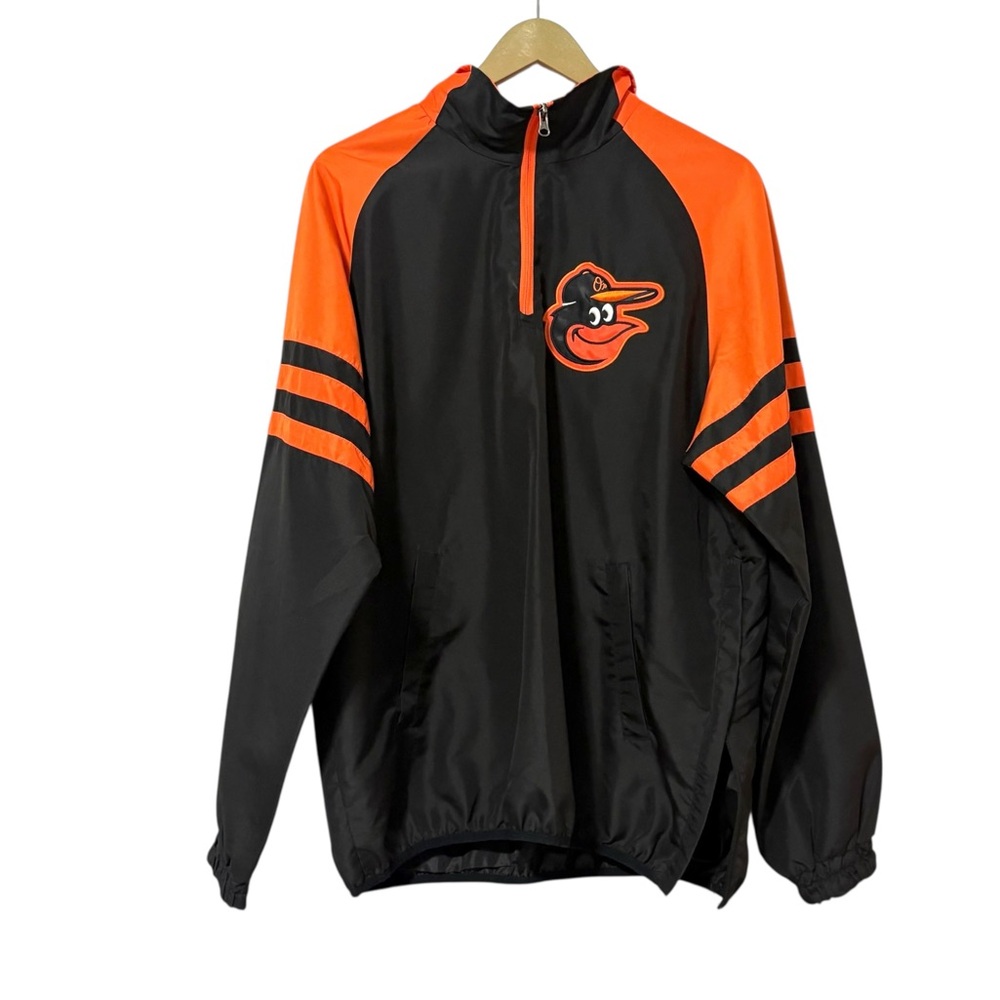 Mens Medium Baltimore Orioles Black Orange Varsity Jacket 1/4 Zip Pullover